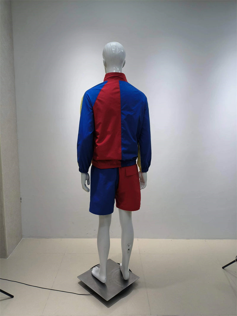 KY Custom Waterproof 2 Pieces Windbreakers Zipup Stand Collar Colorblock Jackets and Shorts