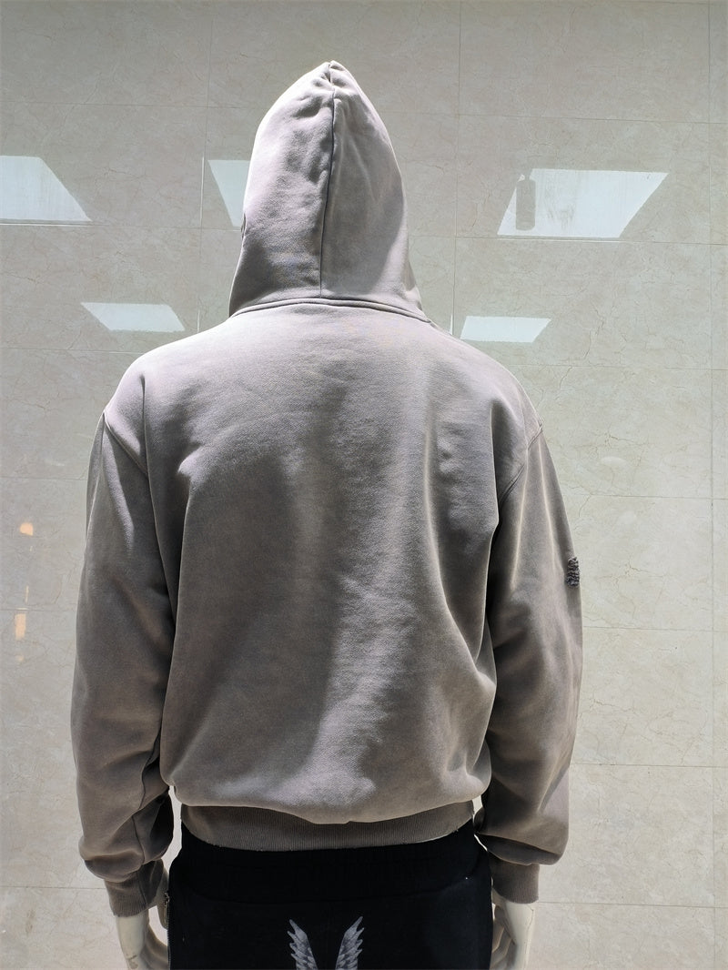 KY Custom 500gsm Hoodie Acid Wash DTG Print DIstress Men ZipUP Big Hoody Drop Shoulders Hoodies