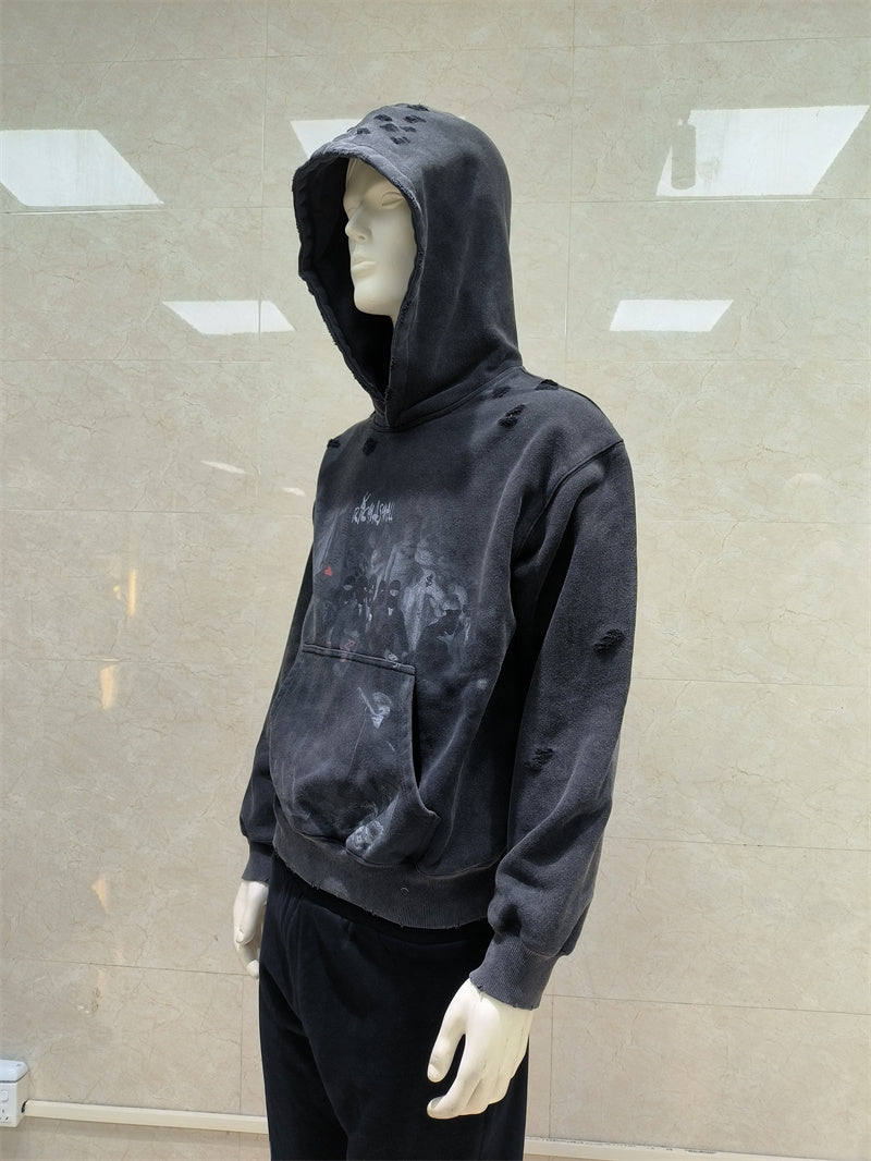 KY Custom 500gsm Hoodie Acid Wash DTG Print DIstress Men ZipUP Big Hoody Drop Shoulders Hoodies