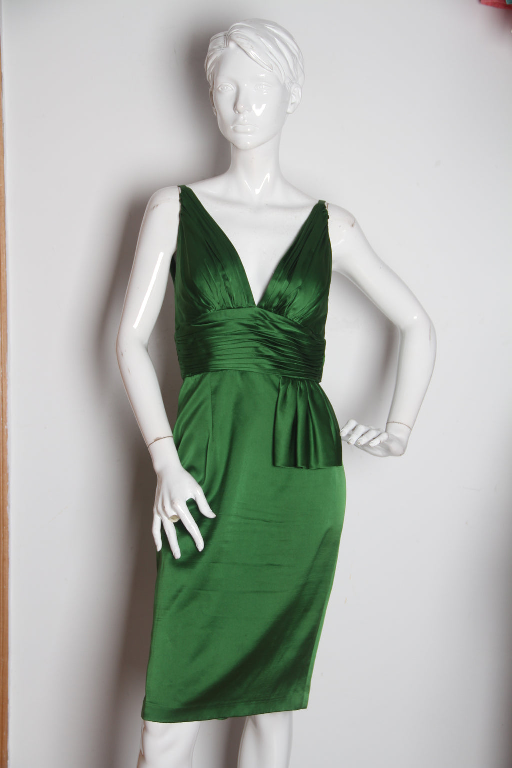 KY Custom Sleeveless Invisible Zipper Deep V Front and Back Ruched Waist Sexy Party Midi Satin Gown Sexy Dress