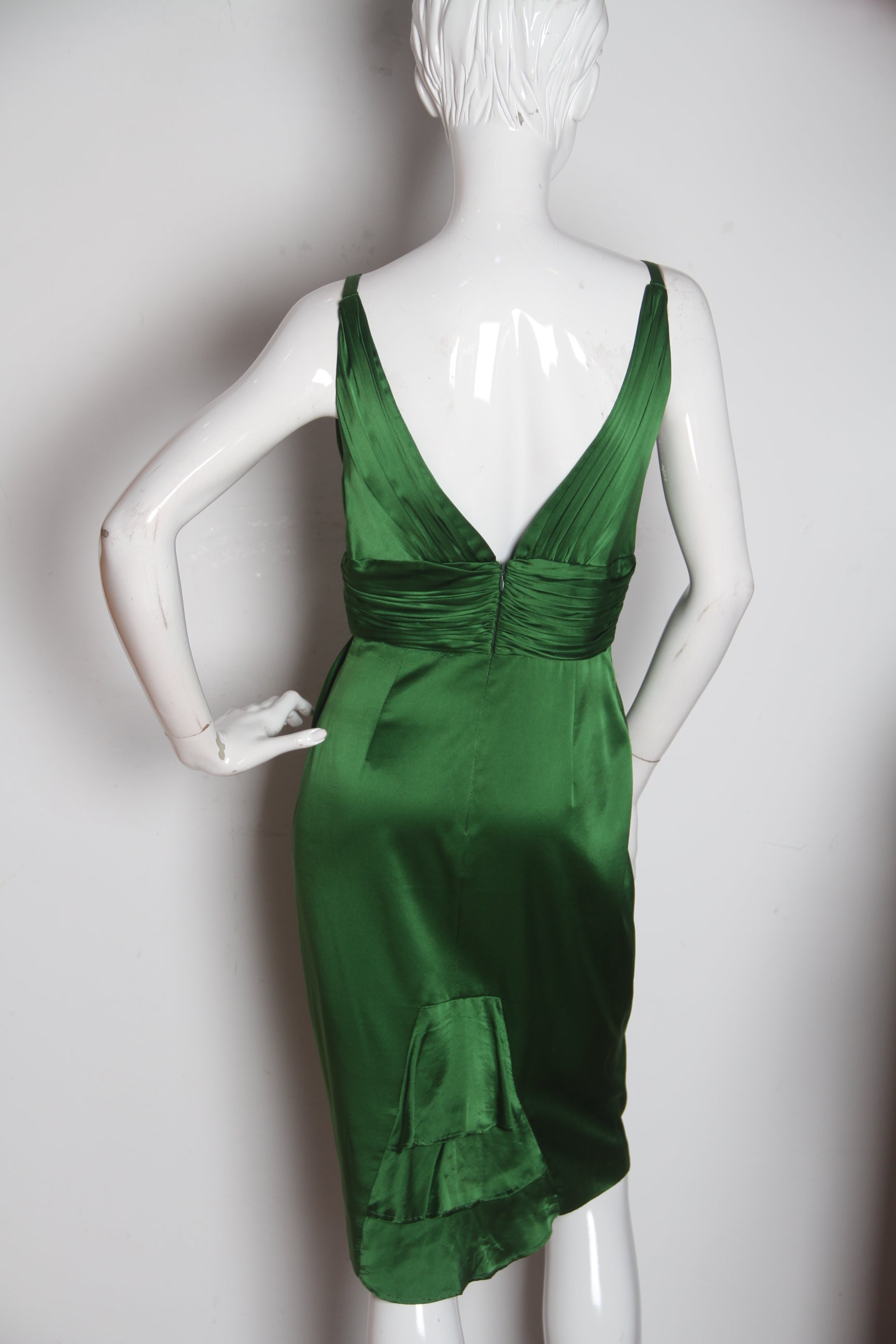 KY Custom Sleeveless Invisible Zipper Deep V Front and Back Ruched Waist Sexy Party Midi Satin Gown Sexy Dress