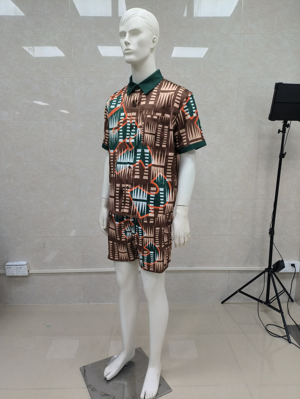 ky Custom Summer Satin Digital Print High Quality Button Shirt Turn Down Collar Shorts Two Pieces
