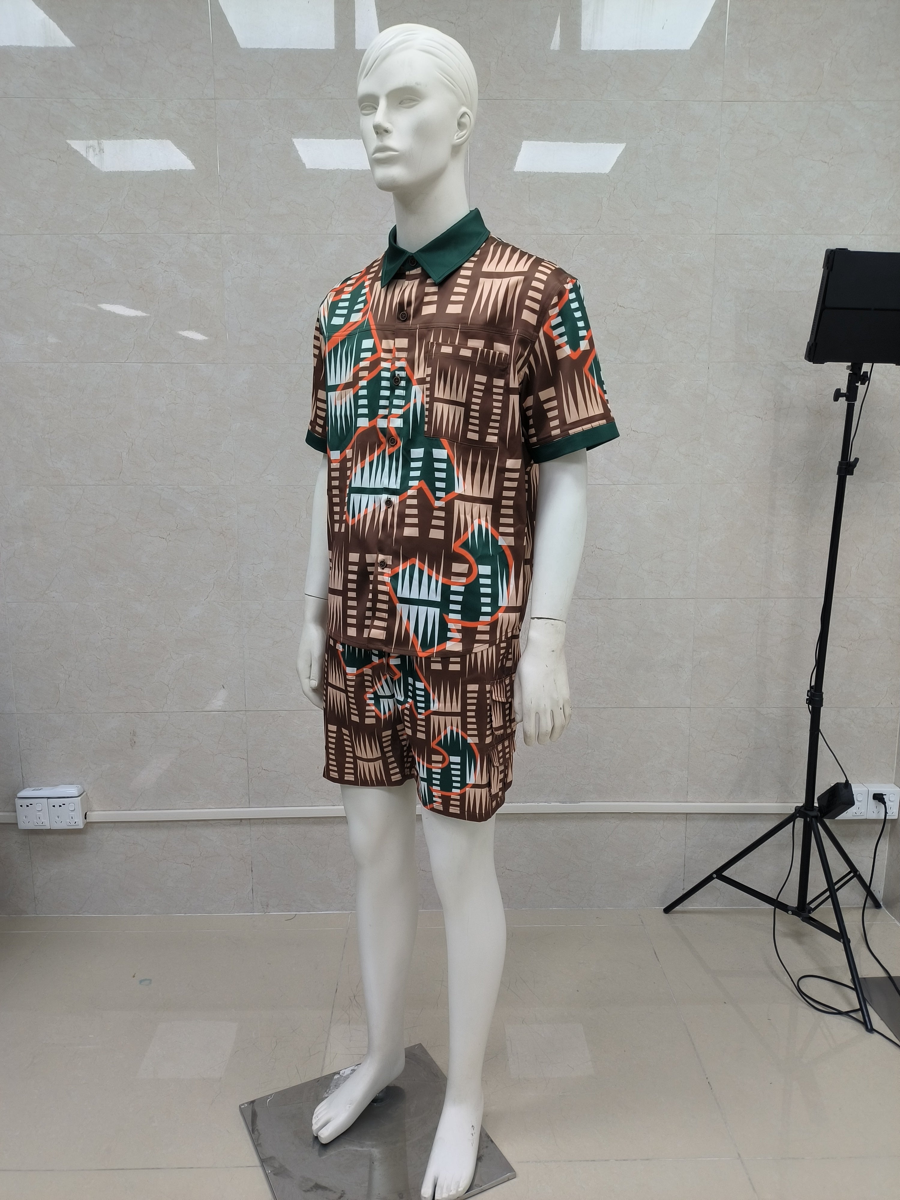 ky Custom Summer Satin Digital Print High Quality Button Shirt Turn Down Collar Shorts Two Pieces