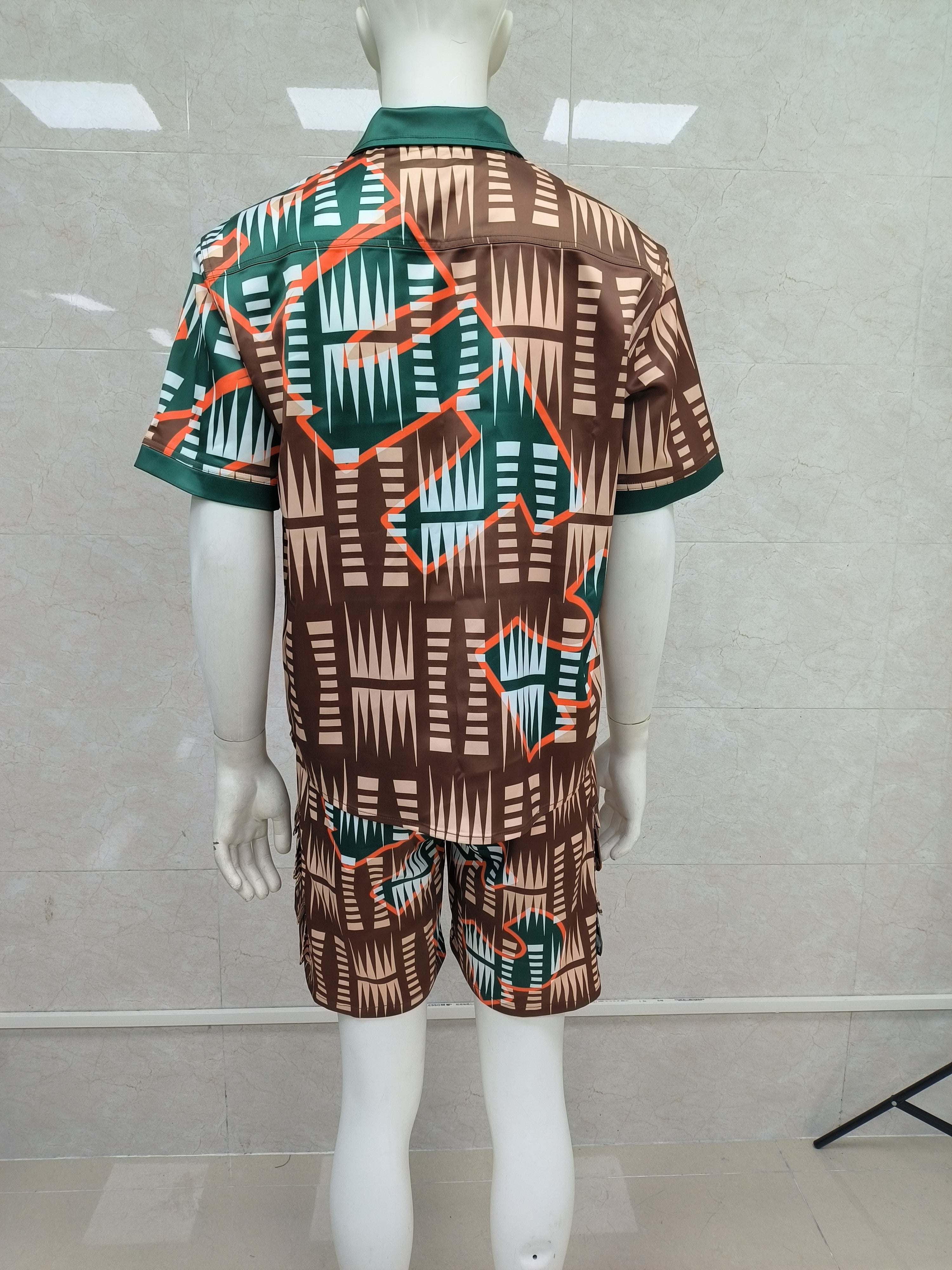 ky Custom Summer Satin Digital Print High Quality Button Shirt Turn Down Collar Shorts Two Pieces