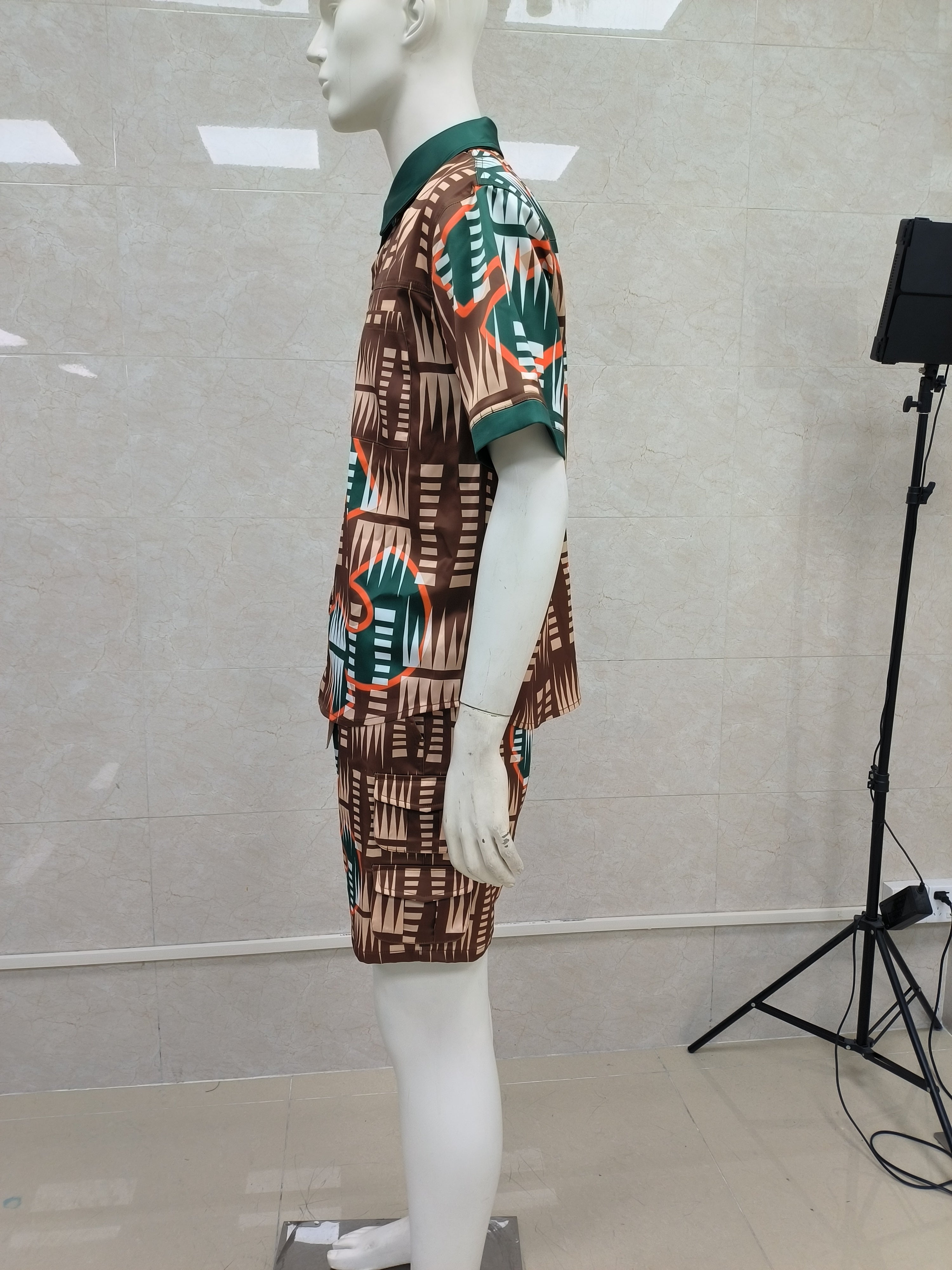 ky Custom Summer Satin Digital Print High Quality Button Shirt Turn Down Collar Shorts Two Pieces