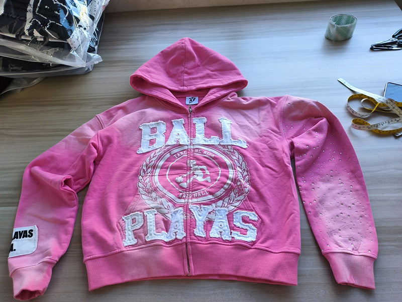 KY Custom 100%Cotton Heavy weight Covered Zipper UP Washed High Quality Hoodie Distress Embroidery Patch Non Drawstring Hoodies