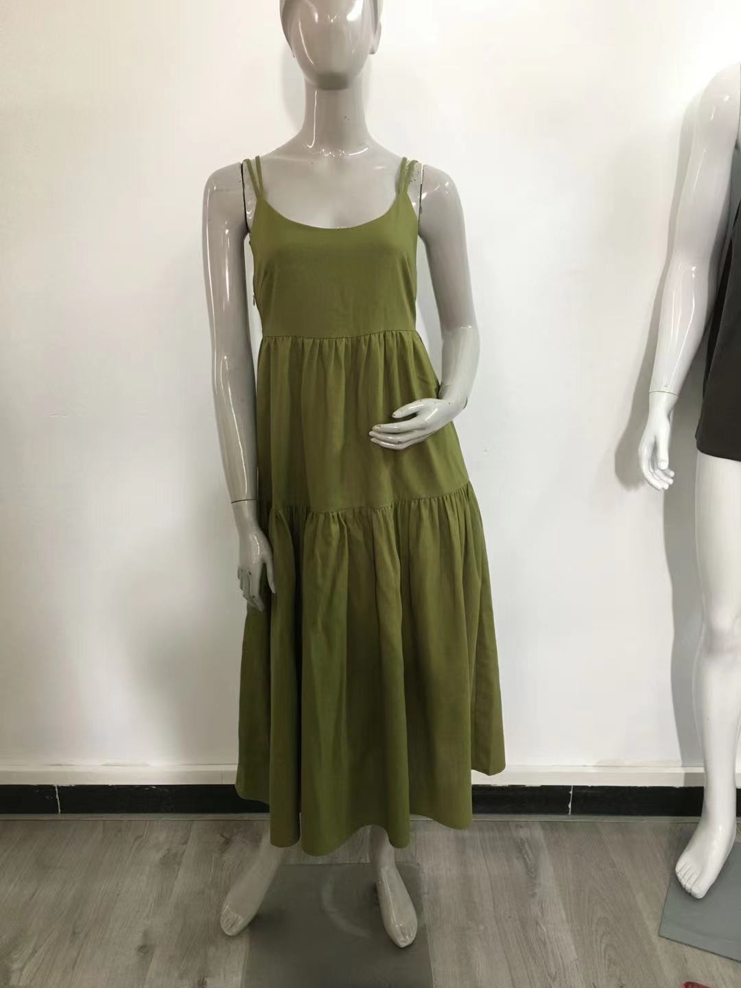 Ky Custom Cotton Summer Midi Cake Dress Casual Sleeveless Strap Dress