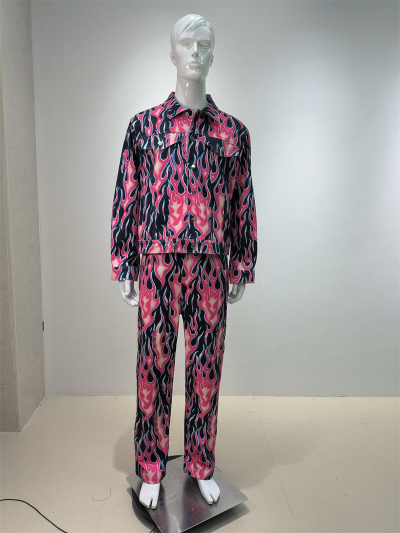 Custom 100%Cotton Denim Jacket and Pants Heavy Weight High Quality All Over Print Jeans Outfits 2 Pieces