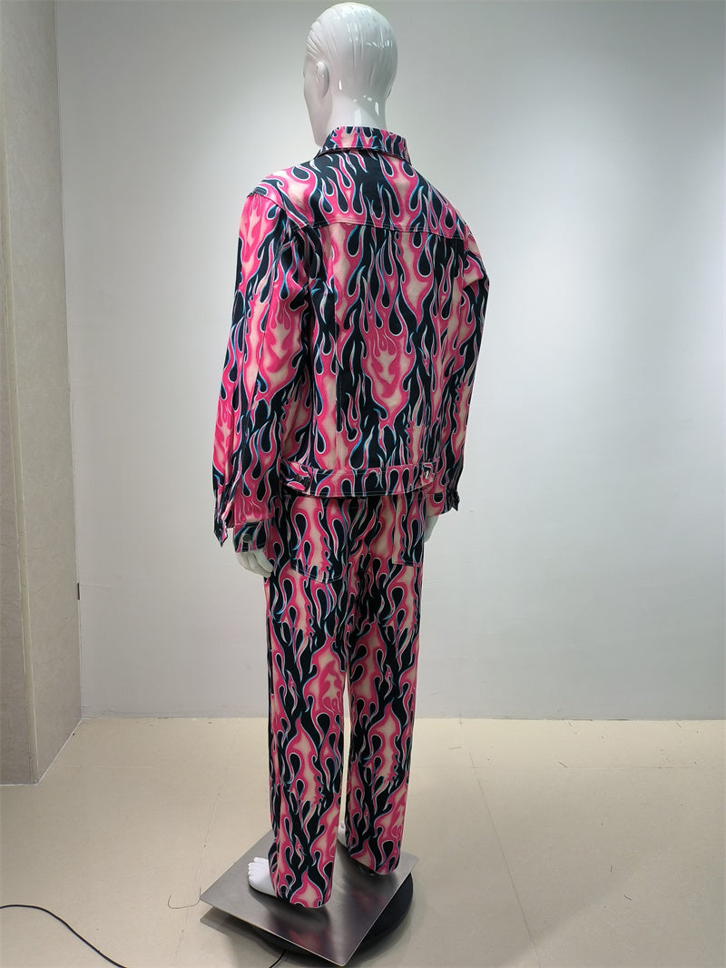 Custom 100%Cotton Denim Jacket and Pants Heavy Weight High Quality All Over Print Jeans Outfits 2 Pieces