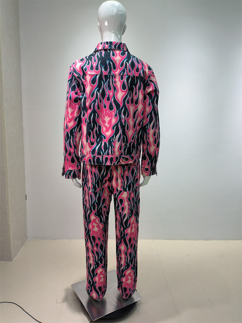 Custom 100%Cotton Denim Jacket and Pants Heavy Weight High Quality All Over Print Jeans Outfits 2 Pieces