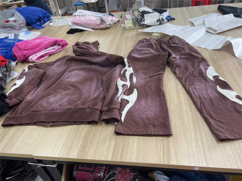 Ky Custom Tracksuits Oversized Fit Distressed Embroidery Sun Faded Wash Hoodie And Pants
