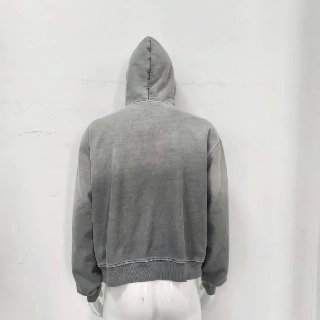 KY Custom Hoodie Sun Faded Wash Zipup Rhinestones  Silk Screen print Oversized Hoodie