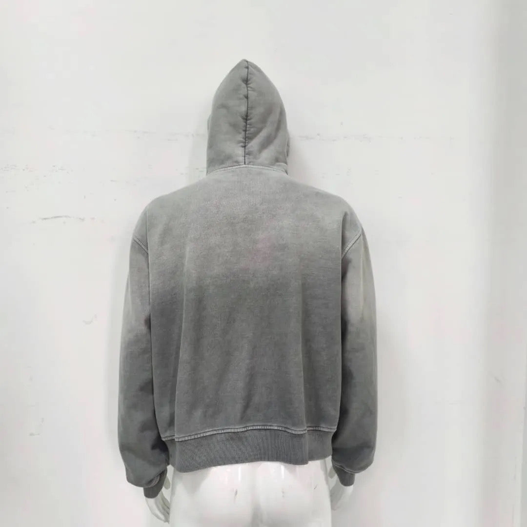 KY Custom Hoodie Sun Faded Wash Zipup Rhinestones  Silk Screen print Oversized Hoodie