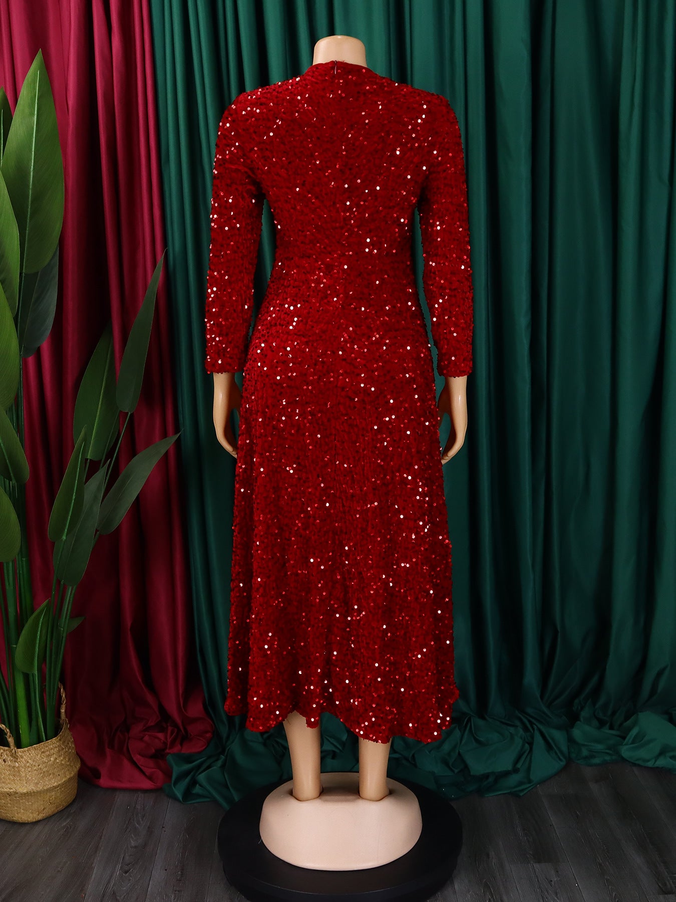 KY Custom Long Sleeve Maxi Gown Sequins Party Dress