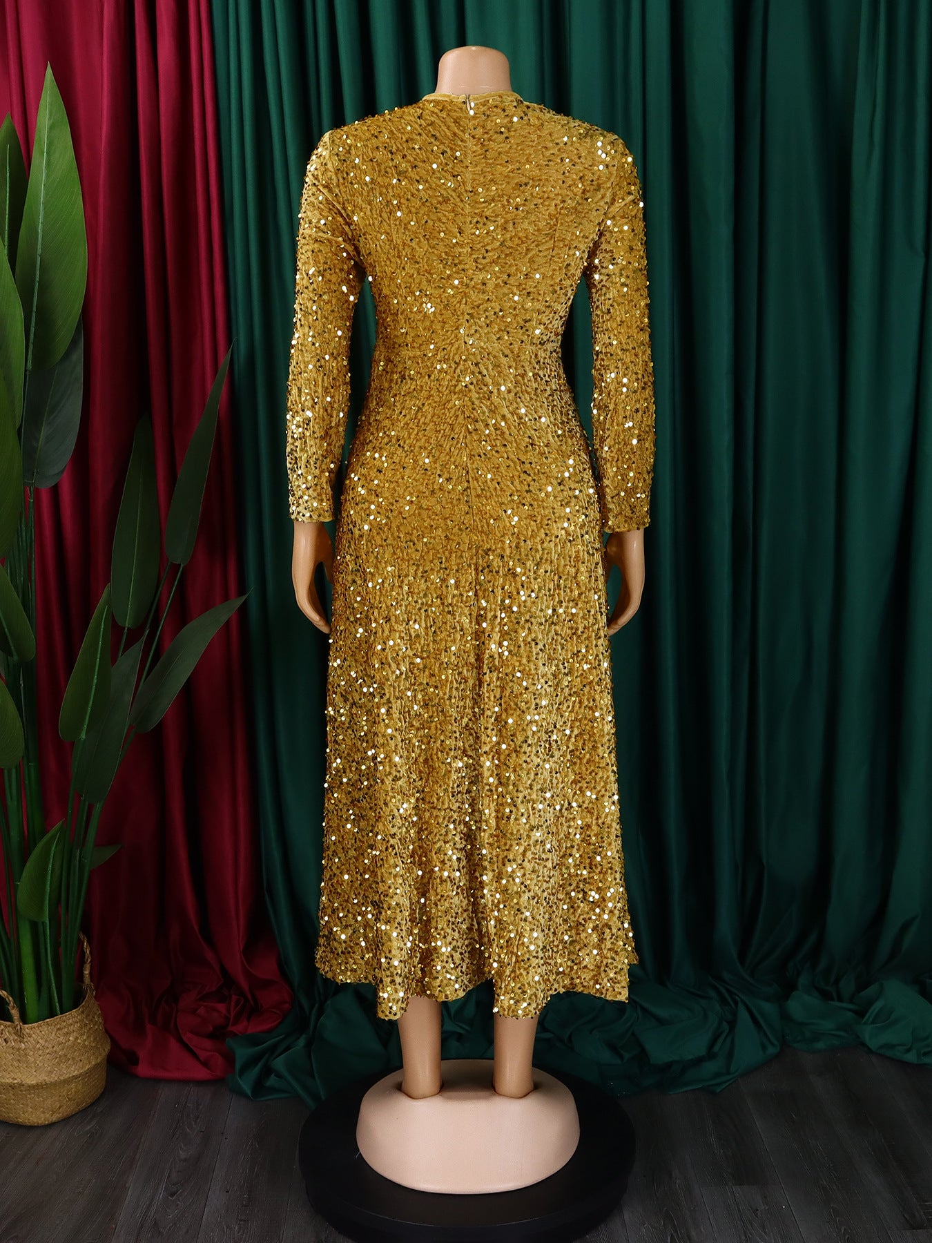 KY Custom Long Sleeve Maxi Gown Sequins Party Dress