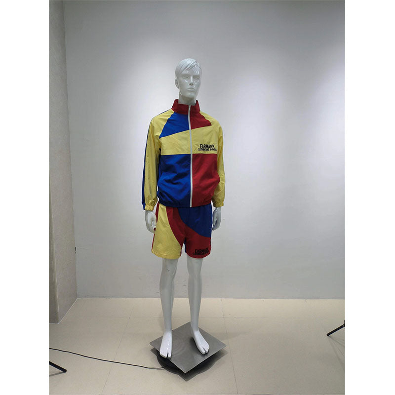 KY Custom Waterproof 2 Pieces Windbreakers Zipup Stand Collar Colorblock Jackets and Shorts
